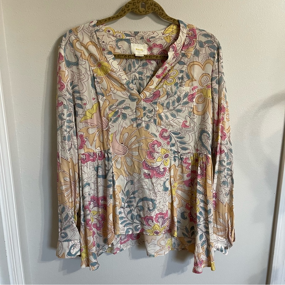 Anthropologie Maeve Laiken Boho Floral Pastel top size 8